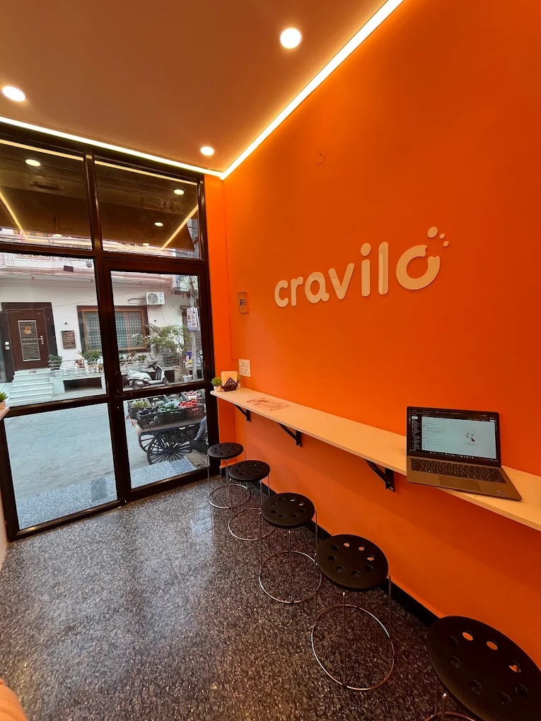 Cozy interior of Cravilo Cafe in Shahdara, Delhi