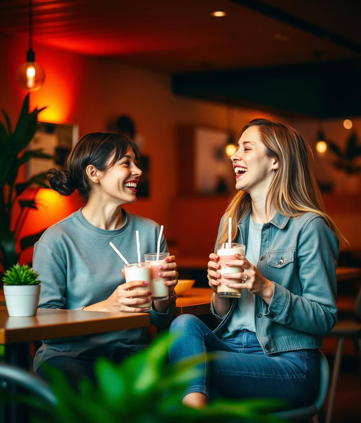 Friends laughing in the Cravilo cafe